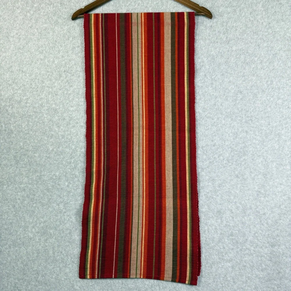 Table Runner 13x68 Red Multicolor Textured Rib Weaved Striped Ribbed Woven